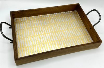 “Gold &amp; Silver Squiggles” - Hand Painted/Gilded Wood Tray