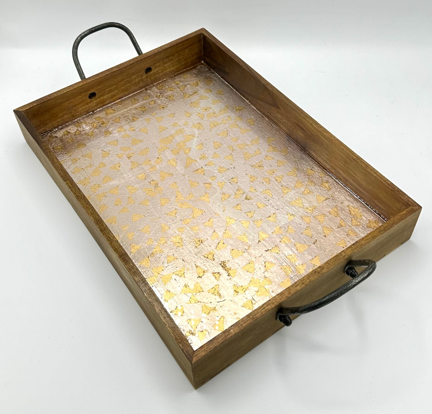 “Golden Triangles in a Silver Sky” - Hand Painted/Gilded Wood Tray