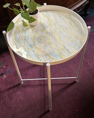 “Carefree” Hand Painted Metal Side Tray Table