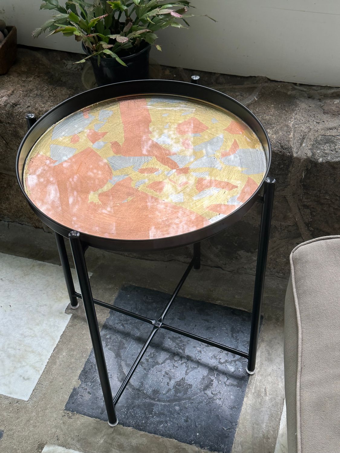 “Ice Floes” Hand Gilded Metal Side Tray Table