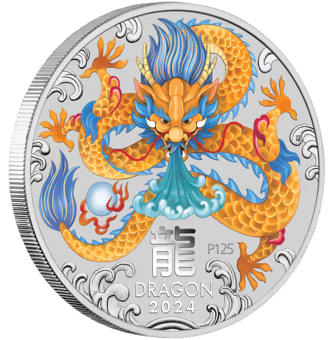 Perth Mint 2024 1kg Silver Lunar Series III Colour Year of the Dragon