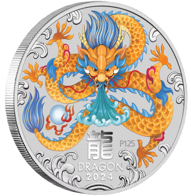 Perth Mint 2024 1kg Silver Lunar Series III Colour Year of the Dragon