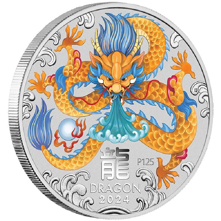 Perth Mint 2024 2oz Silver Lunar Series III Colour Year of the Dragon
