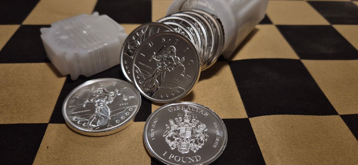 Tube of 20 Sunshine Mint 2021 1oz silver Gibraltar Lady Justice