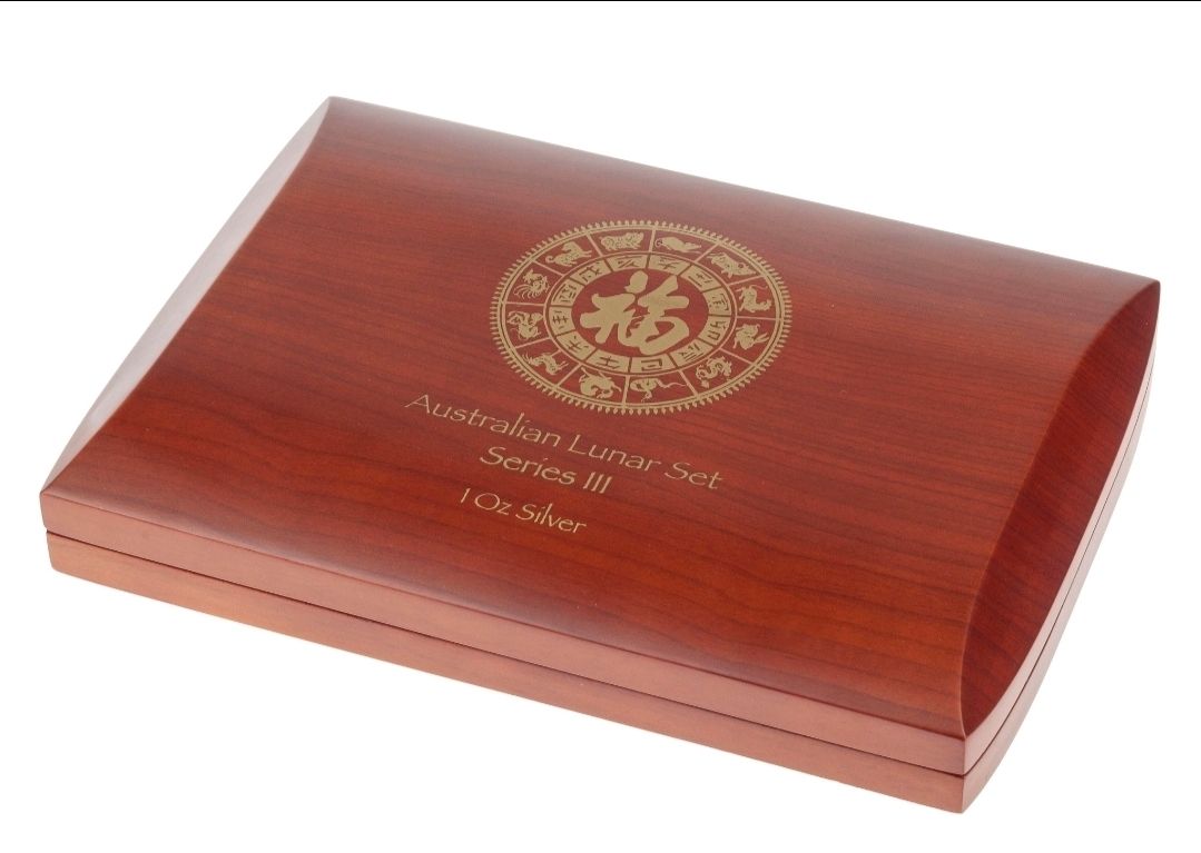 Perth Mint Lunar Series III silver 12x 1oz hardwood case