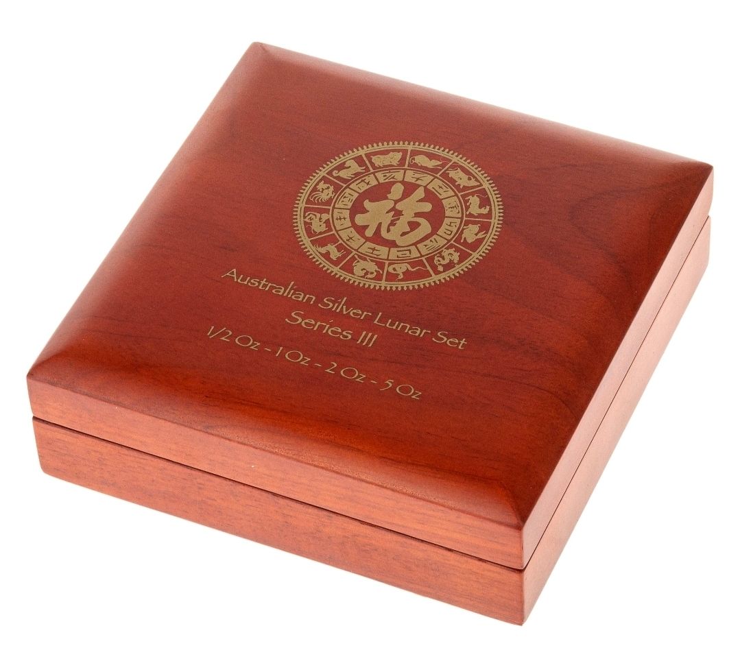 Perth Mint Lunar Series III silver 1/2 to 5oz hardwood case