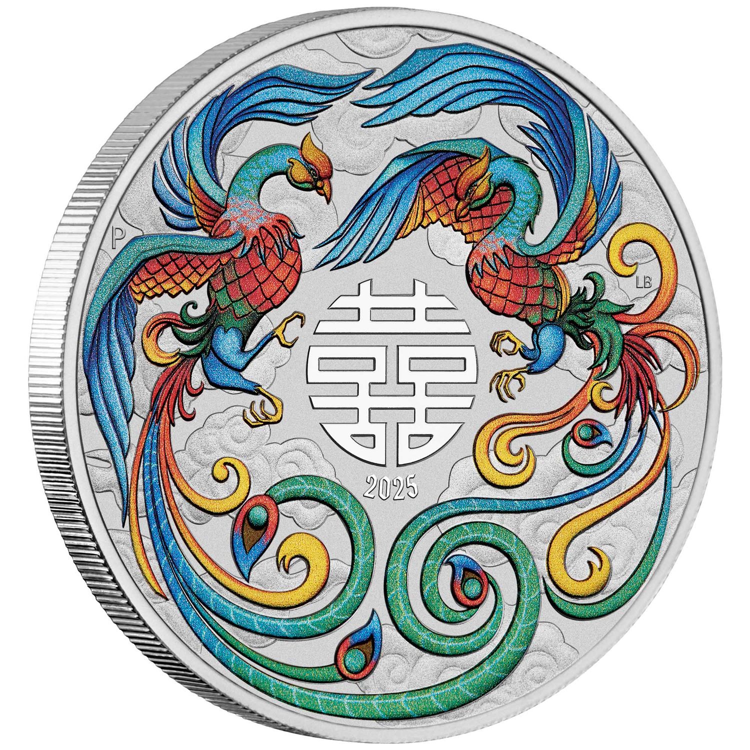 Chinese Myths and Legends 2025 Double Pheonix Vivid 1oz Silver Coloured Coin