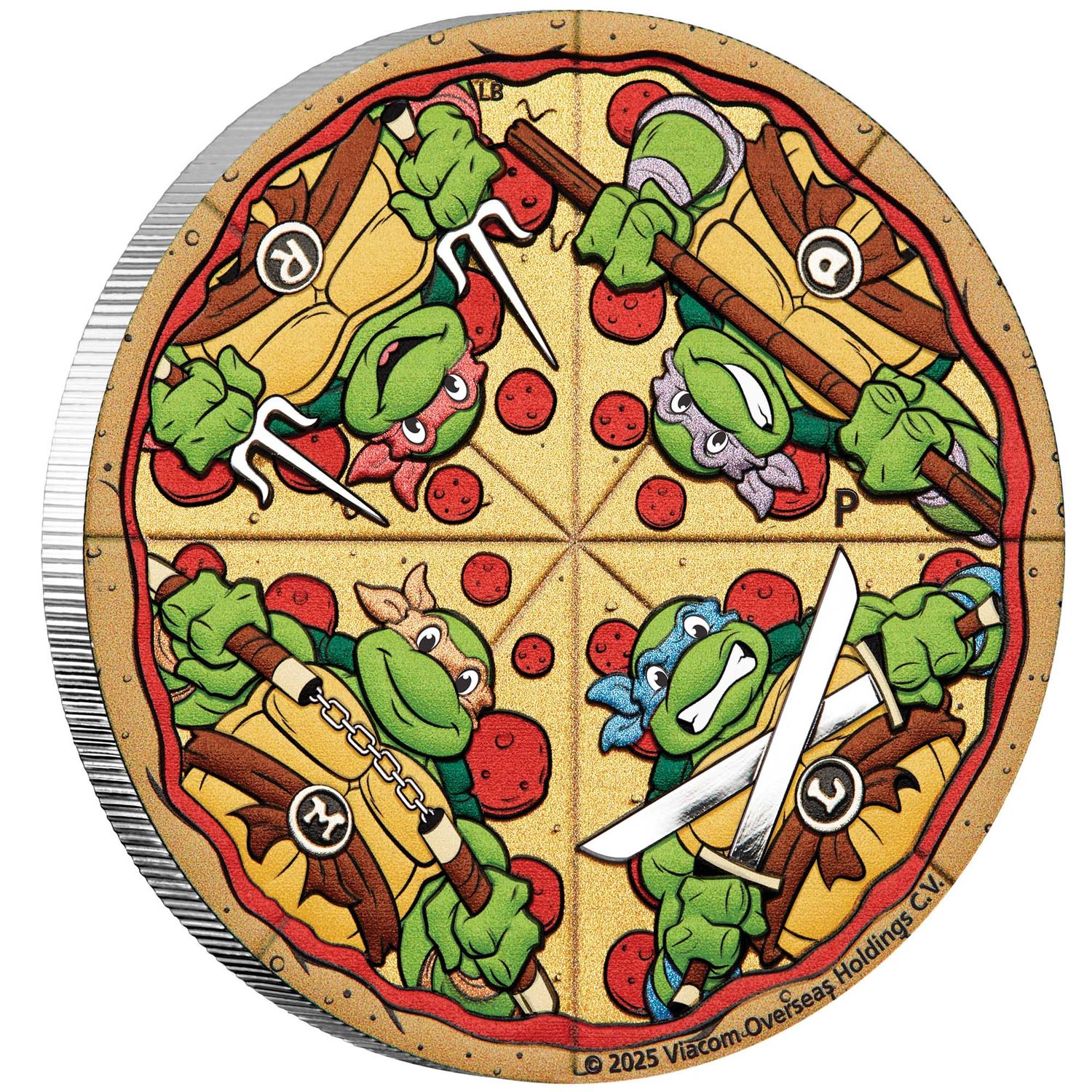 Teenage Mutant Ninja Turtles 2025 2oz Silver Coloured Pizza Coin