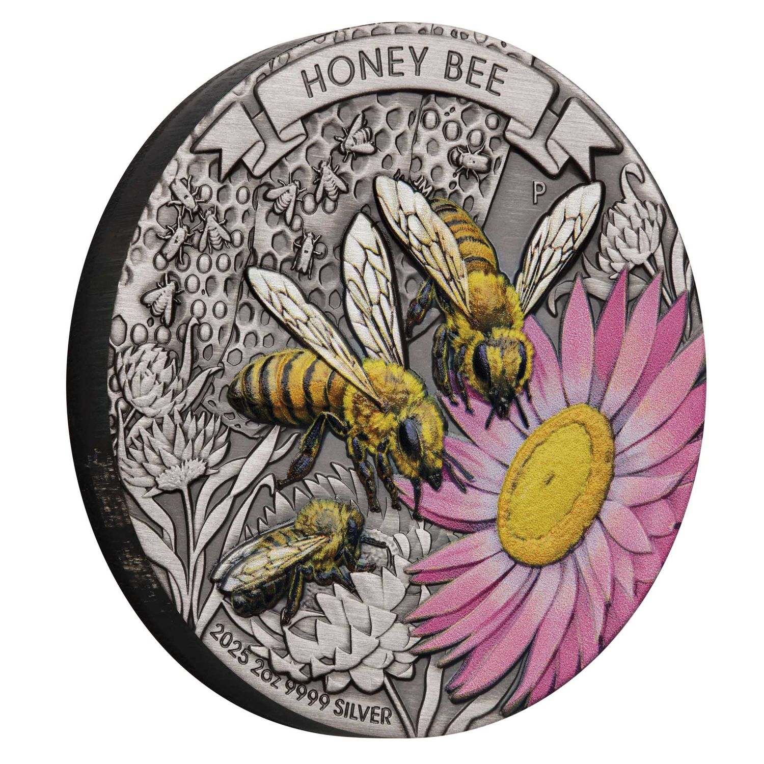 Honey Bee 2025 2oz Silver Antiqued Coloured Coin
