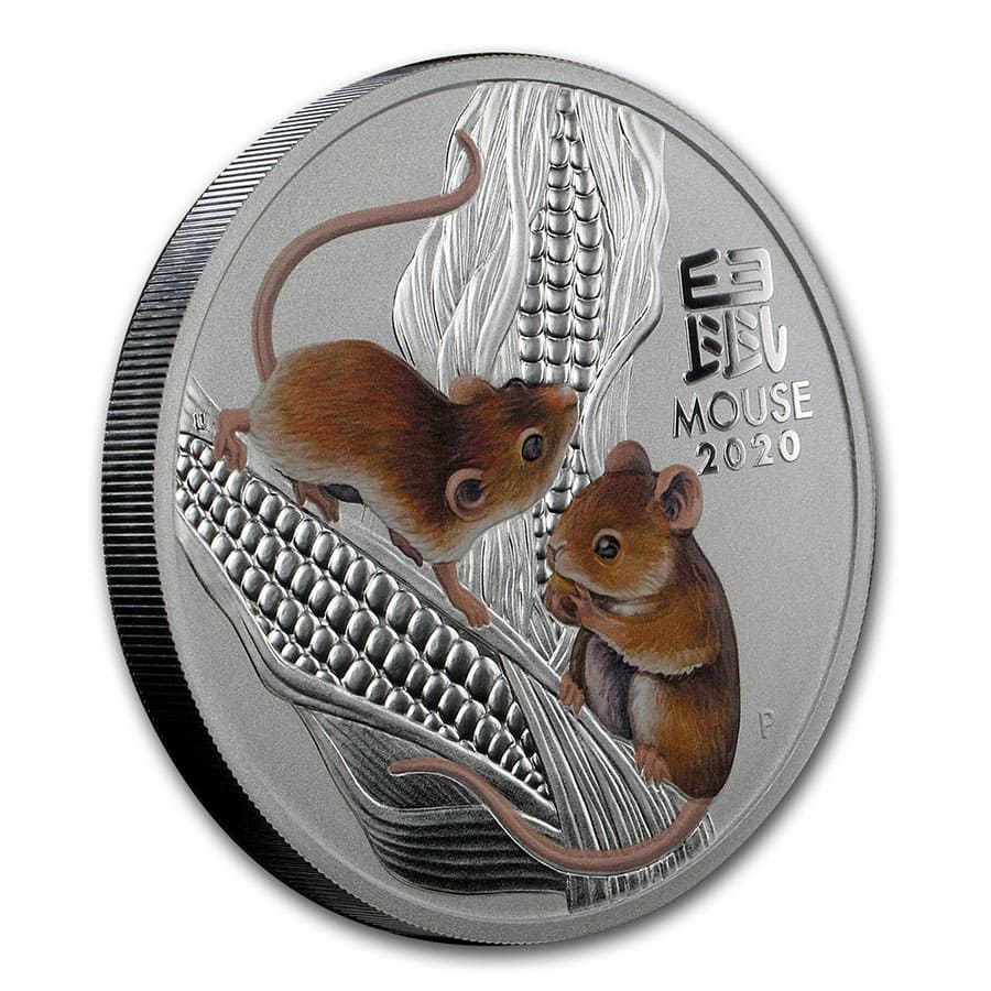 Perth Mint 2020 1oz Silver Lunar Series III BU Colour Year of the Mouse
