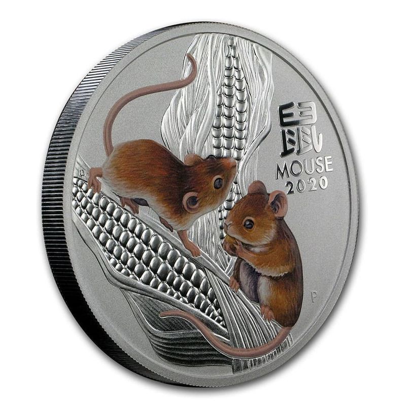 Perth Mint 2020 1oz Silver Lunar Series III BU Colour Year of the Mouse