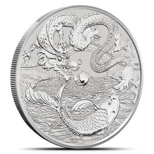 Chinese Myths and Legends 2023 Dragon and Koi 1oz Silver BU Coin