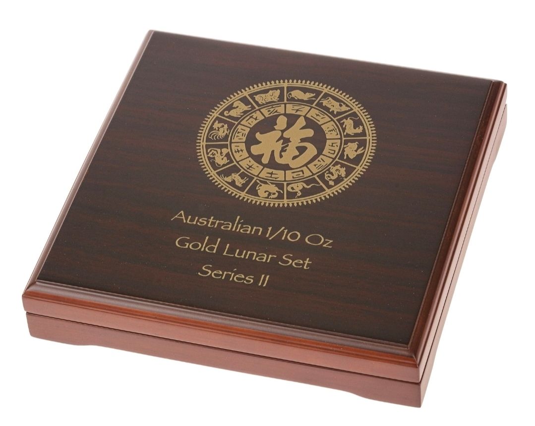 Perth Mint Lunar Series II Gold 12x 1/10oz hardwood case