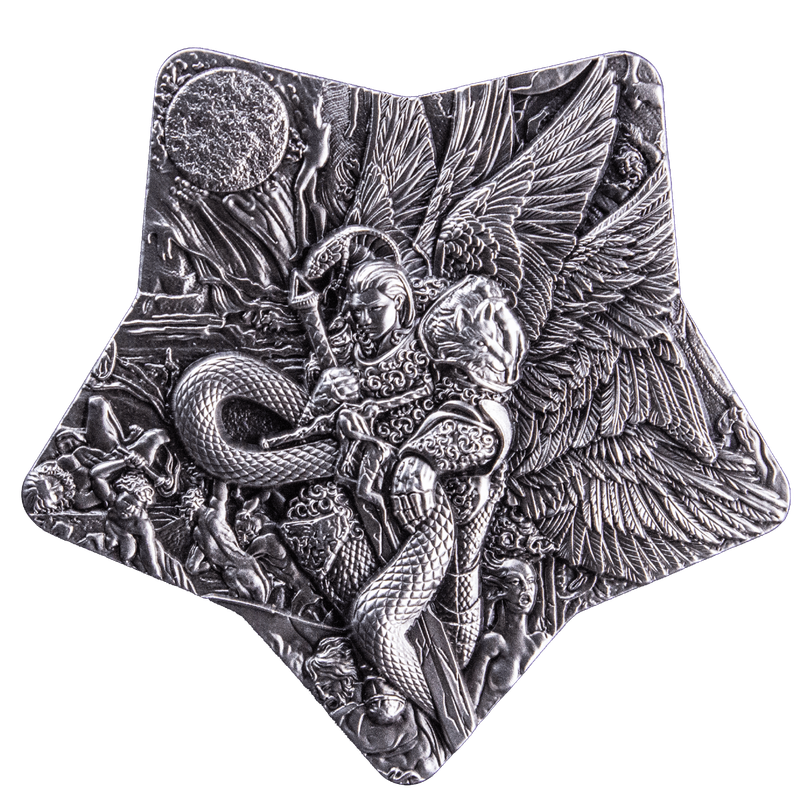 Komsco 2023 2oz Antiqued silver Lucifer the Fallen Angel