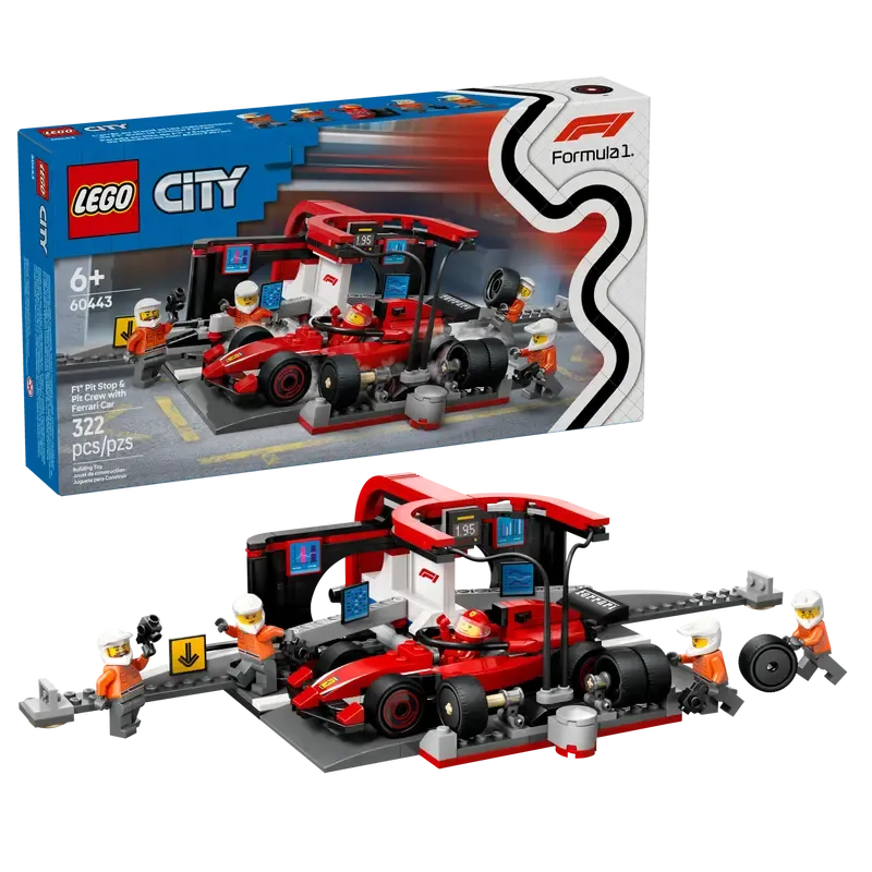 LEGO F1® Boxenstopp mit Boxencrew und Ferrari Flitzer 60443