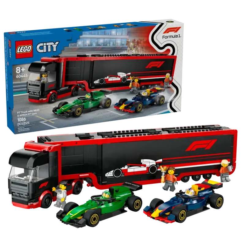 LEGO F1® Transporter mit RB20 &amp; AMR24 F1® Rennautos 60445