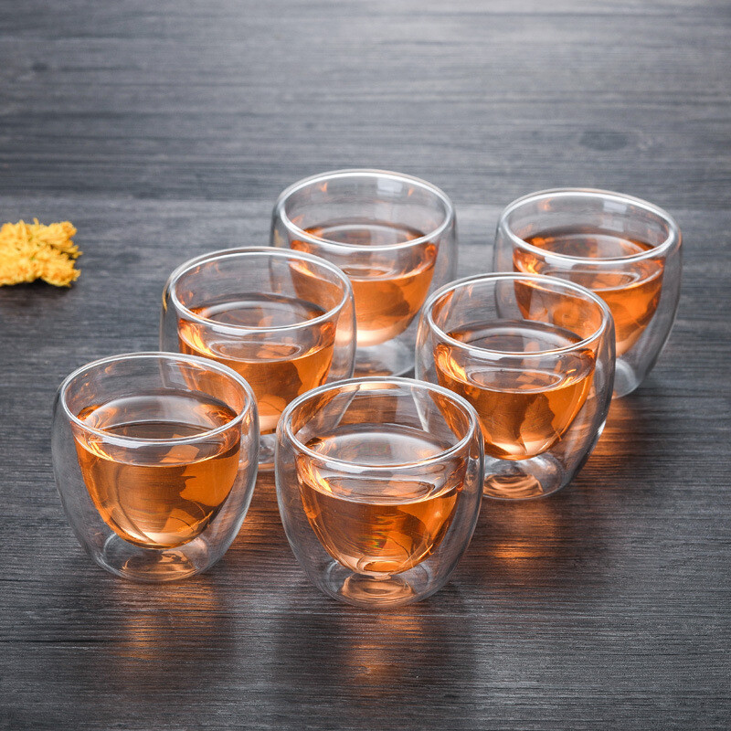 Set of 6 Double-Walled Glass Cups, 85ml, Exquisite and High-End Design