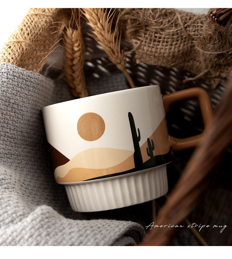 320ml Brown Vintage Coffee Ceramic Mug, Màu sắc: Tay cầm màu nâu