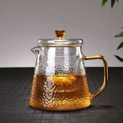 Bình thủy tinh pha trà thảo mộc vân dập 600ml và ly 100ml (BÁN LẺ)
