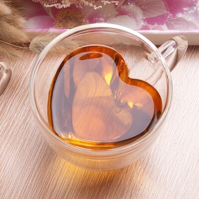 Ly Thủy Tinh Hình Trái Tim Cách Nhiệt 180ml Và 240ml