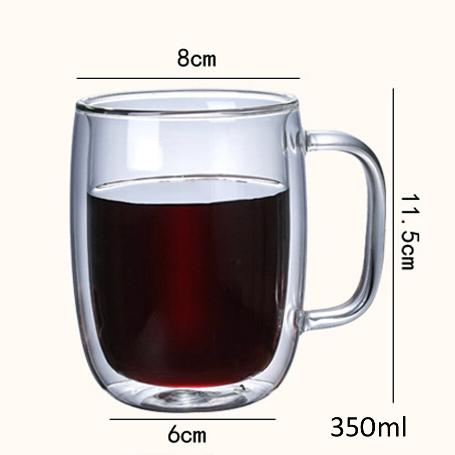 Double-walled insulated glass tumbler with handle, 350ml/500ml capacity, Size: 350ml
