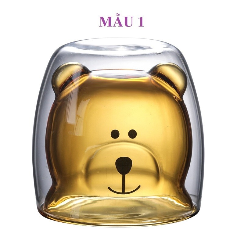 Ly Thủy Tinh Gấu Con 2 Lớp Xinh Xắn 270ml, Mẫu: Mẫu 1