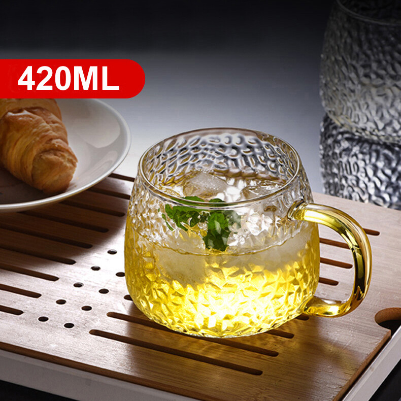 Ly Thủy Tinh 420ml Vân Dập Có Tay Cầm