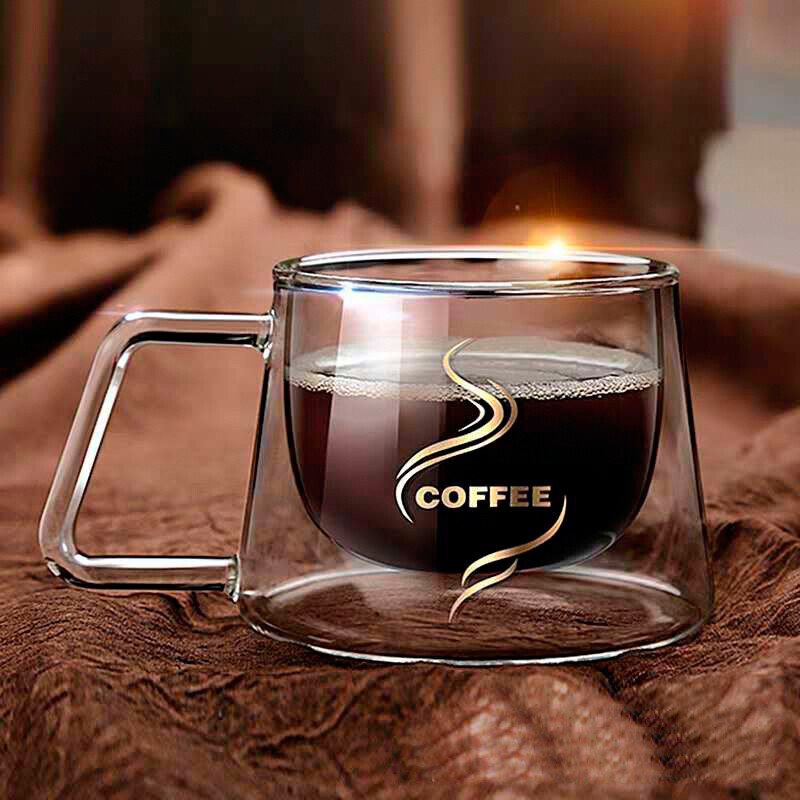 Ly Thủy Tinh Coffee 200ml 2 Lớp Tay Cầm Sang Trọng