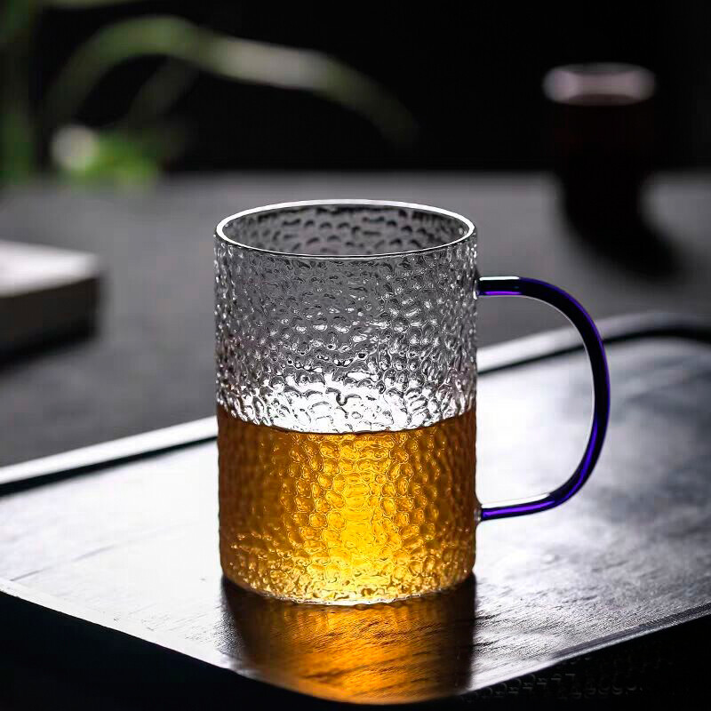 Ly Thủy Tinh 305ml Vân Dập Có Tay Cầm, Màu: Tay cầm màu xanh