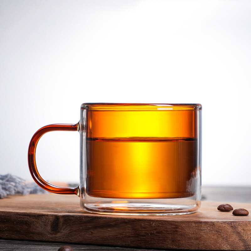 ​Ly Thủy Tinh 260ml Kiểu Nhật Có Tay Cầm Đơn Giản Sang Trọng, Màu: Nâu