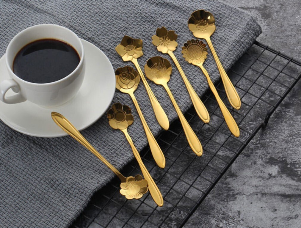 Vintage Flower 304 Stainless Steel Coffee Spoon