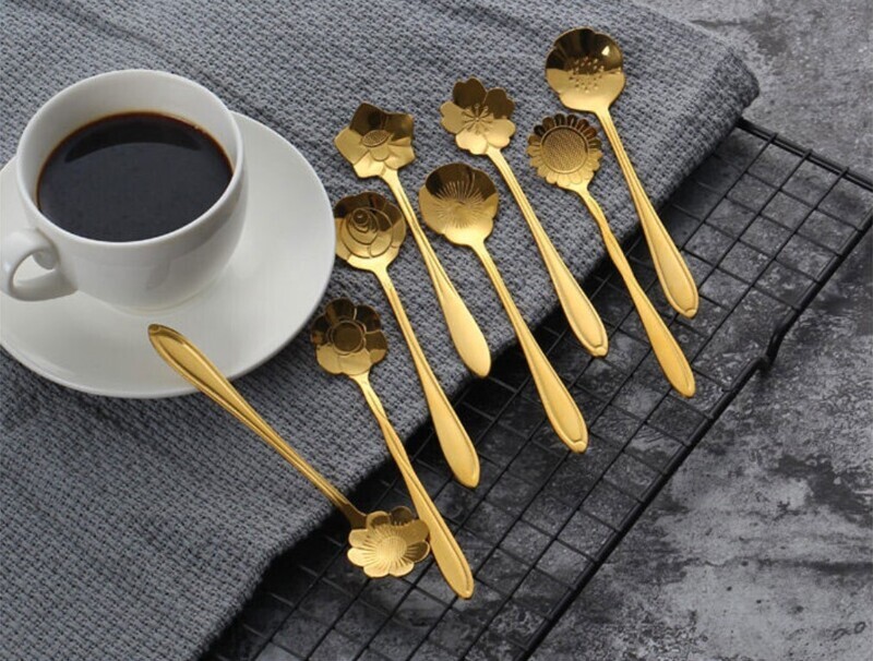 Vintage Flower 304 Stainless Steel Coffee Spoon