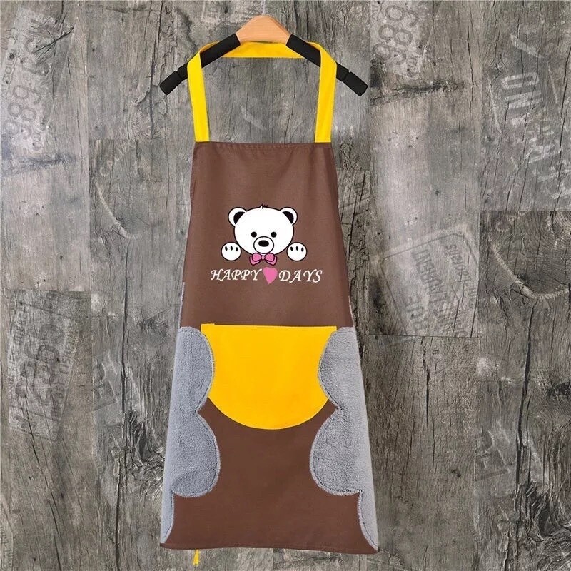 ​Tạp Dề Chống Thấm Có Túi Hình Gấu Yêu, Bông Cúc Xinh Xinh, Màu: Gấu Nâu