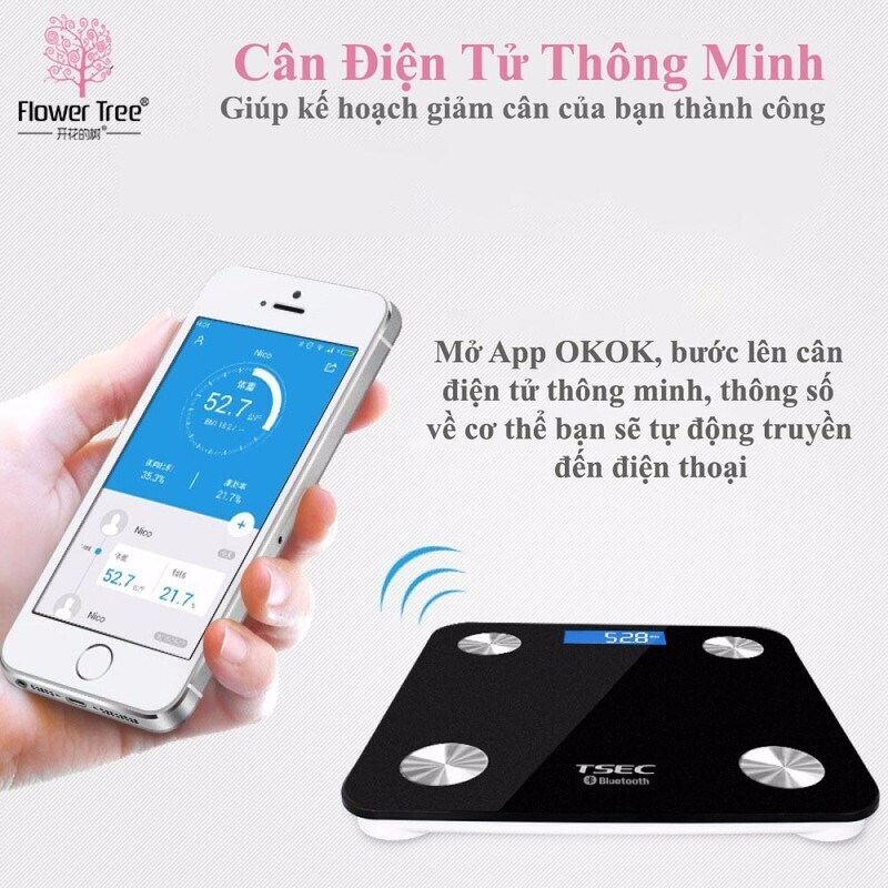 Cân Điện Tử Thông Minh Phân Tích Lượng Mỡ Cơ Thể Kết Nối Bluetooth
