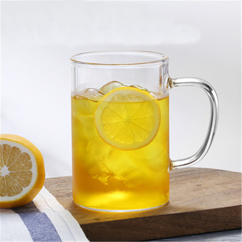 ​Ly Thủy Tinh 500ml Dáng Thẳng Tay Cầm Ánh Màu, Size: Tay cầm trong suốt