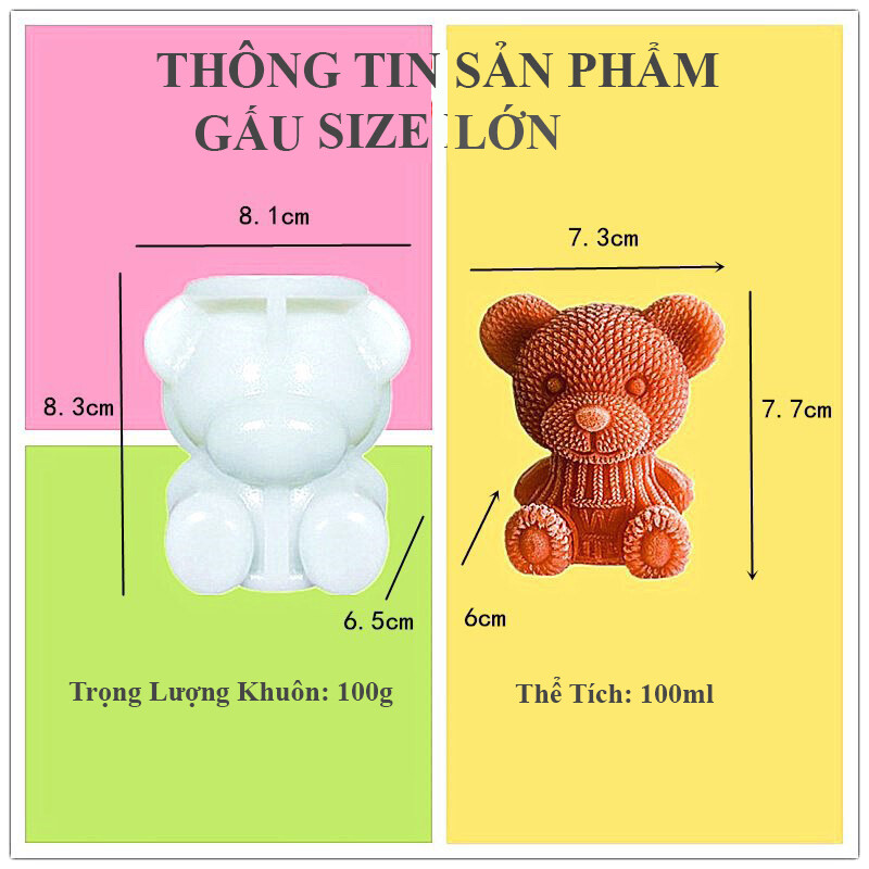 Khuôn Silicon Tạo Hình Gấu, Chó Con Đáng Yêu, Loại: Gấu lớn