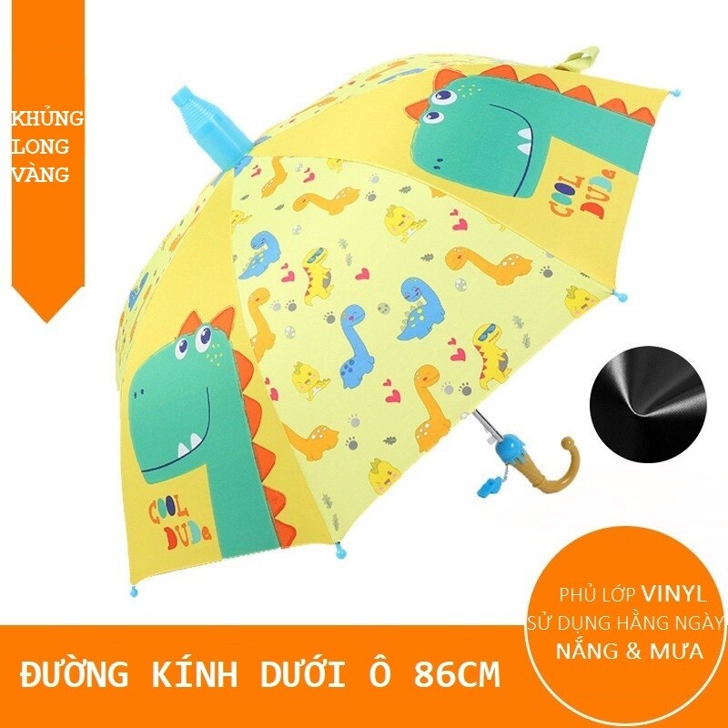Ô Dù Thông Minh Ngộ Nghĩnh Chống Tia UV Chống Thấm Cho Trẻ, Mẫu: Khủng long vàng