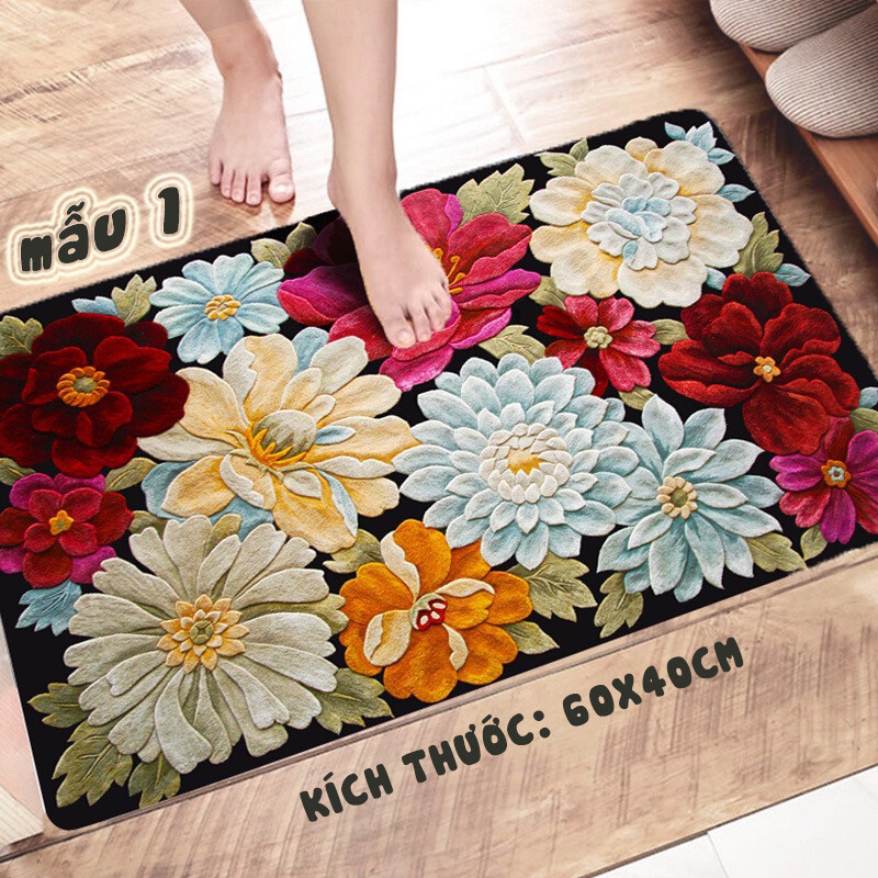 Thảm Trải Sàn Phòng Ngủ Phòng Khách Nhiều Mẫu Chống Trơn Trượt, Mẫu: Mẫu 1 Bông Hoa