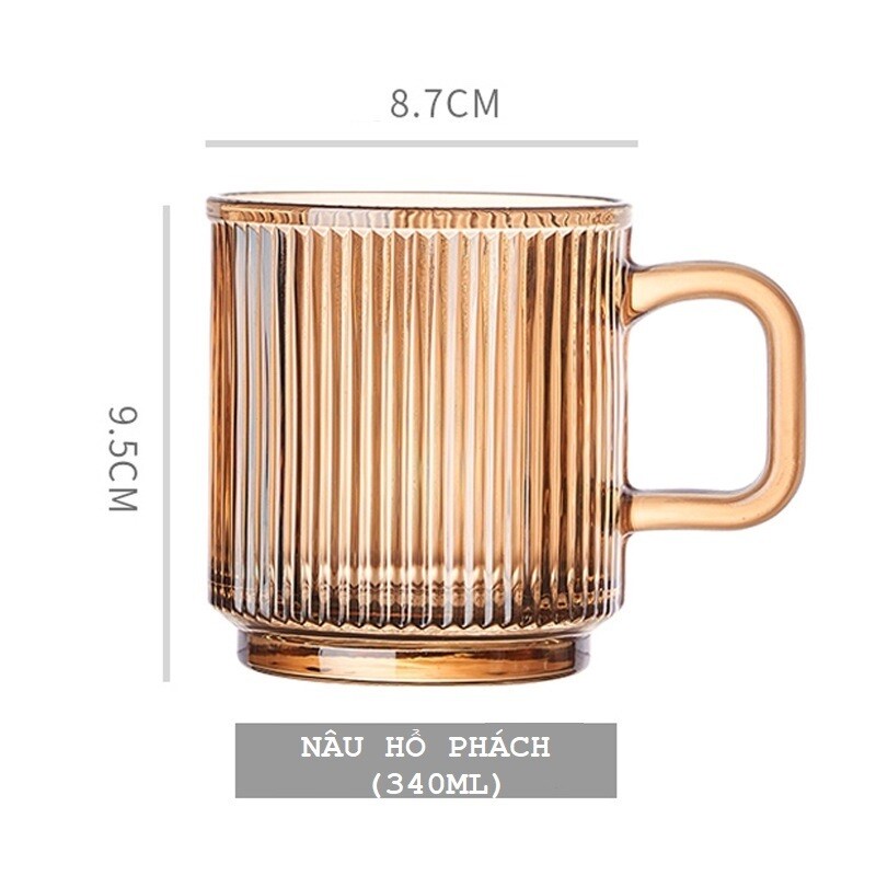 Ly Thủy Tinh 340ml Cao Cấp Có Tay Cầm Phong Cách Tây Âu, Màu: Màu hổ phách