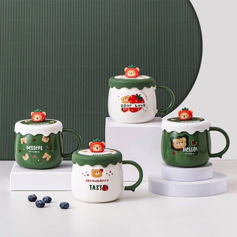 Ly sứ Gấu Dâu nắp silicon siêu CUTE