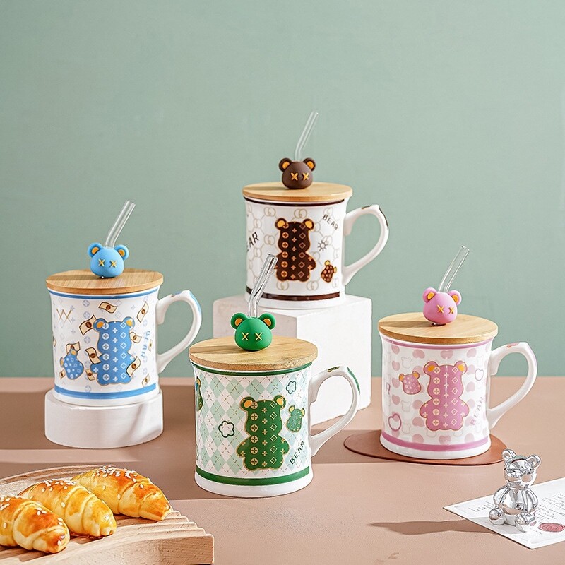 ​450ml Bearbrick Ceramic Mug with Wooden Lid