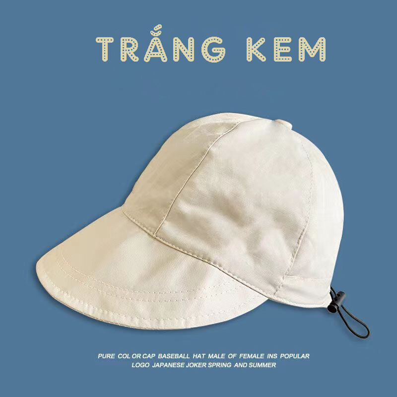 Wide-brim Soft Fabric Sun Hat with Drawstring, Màu: Trắng kem