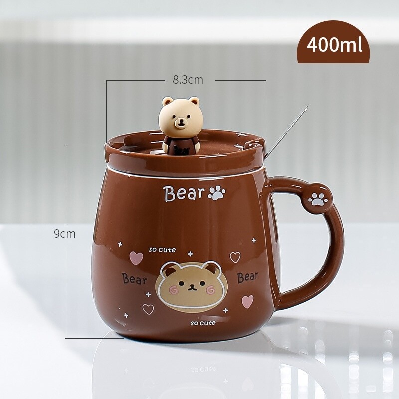 Ly sứ gấu con 400ml 2 màu nâu kem siêu đáng yêu