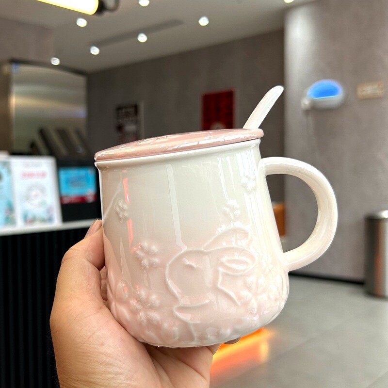400ml High-Quality Glossy Rabbit Ceramic Mug, Màu: Hồng