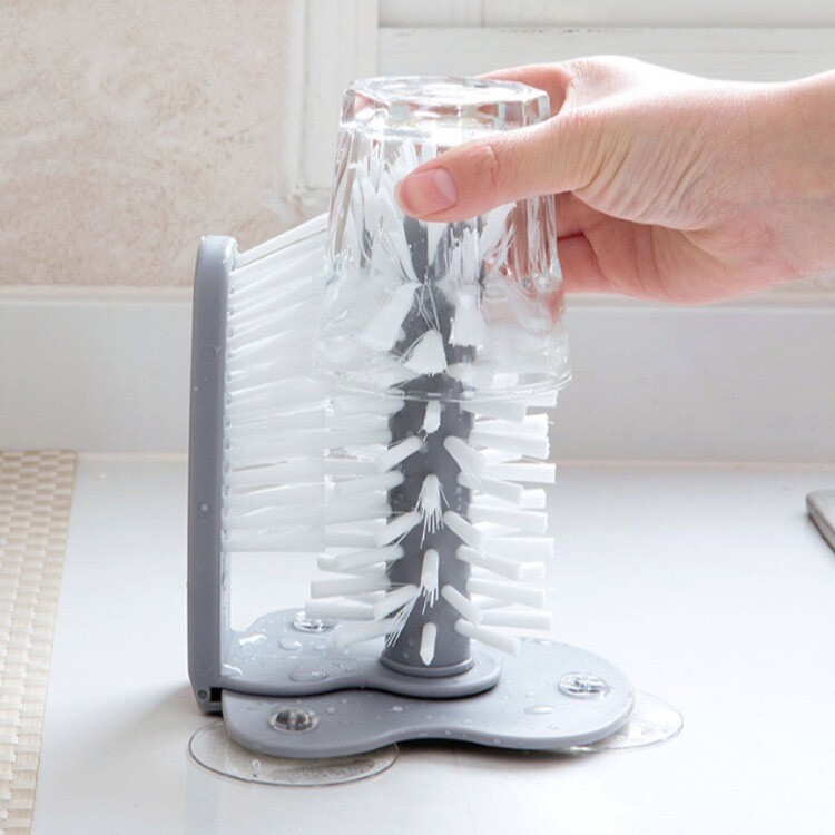 Glass Washing Brush, Wall-Mounted or Sink-Mounted Glass Cleaning Tool