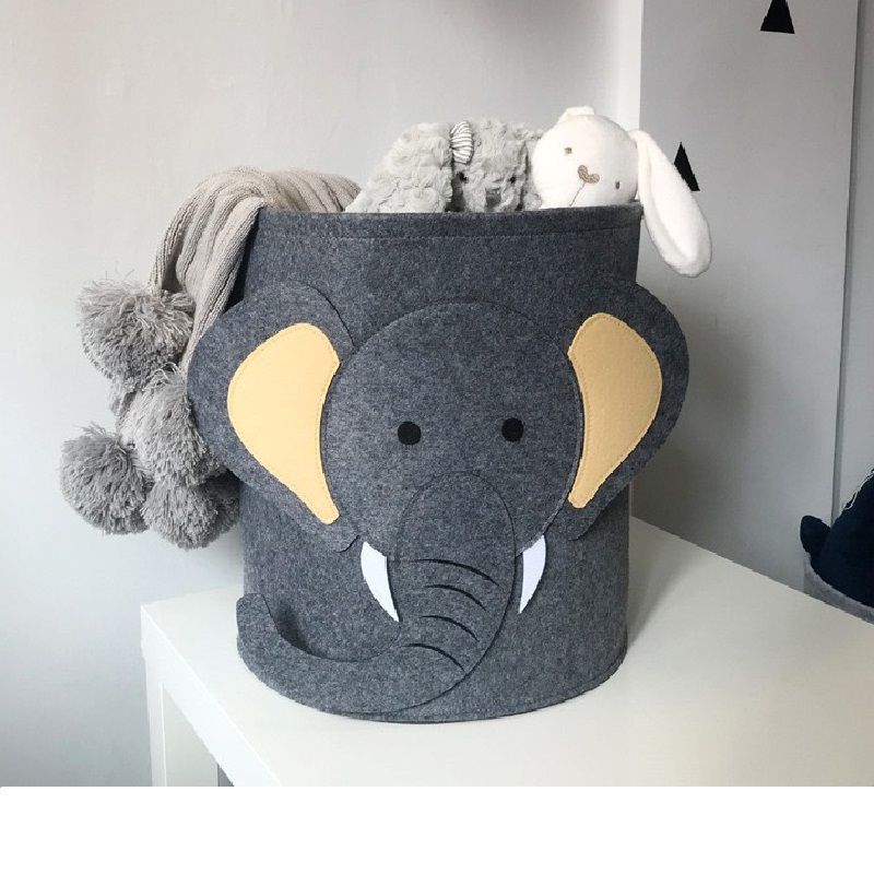 Giỏ sọt nỉ 35x35cm hoạt hình đáng yêu gấp gọn, MẪU: Voi con