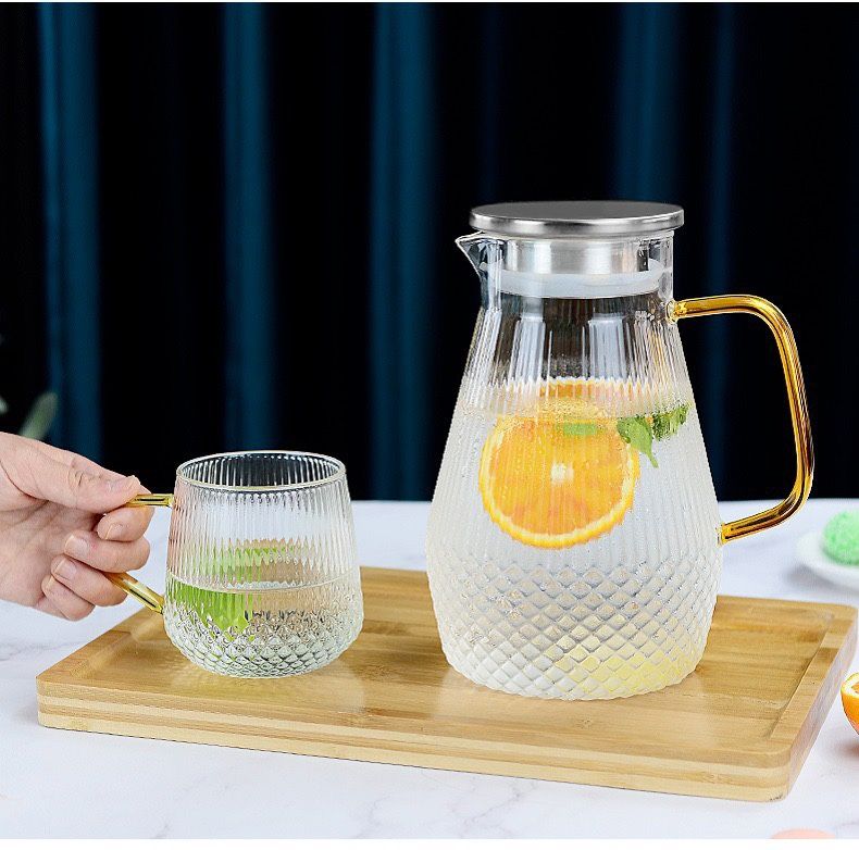 Bình đựng nước thủy tinh 1.5L và ly 270ml chịu nhiệt cao cấp