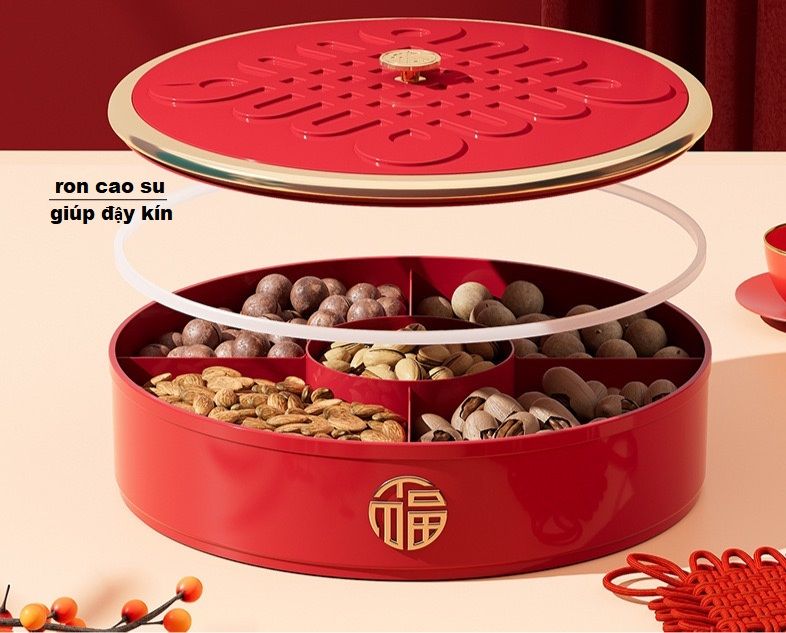 Khay mứt Tết đỏ khay bánh kẹo Tết 1 tầng sang trọng