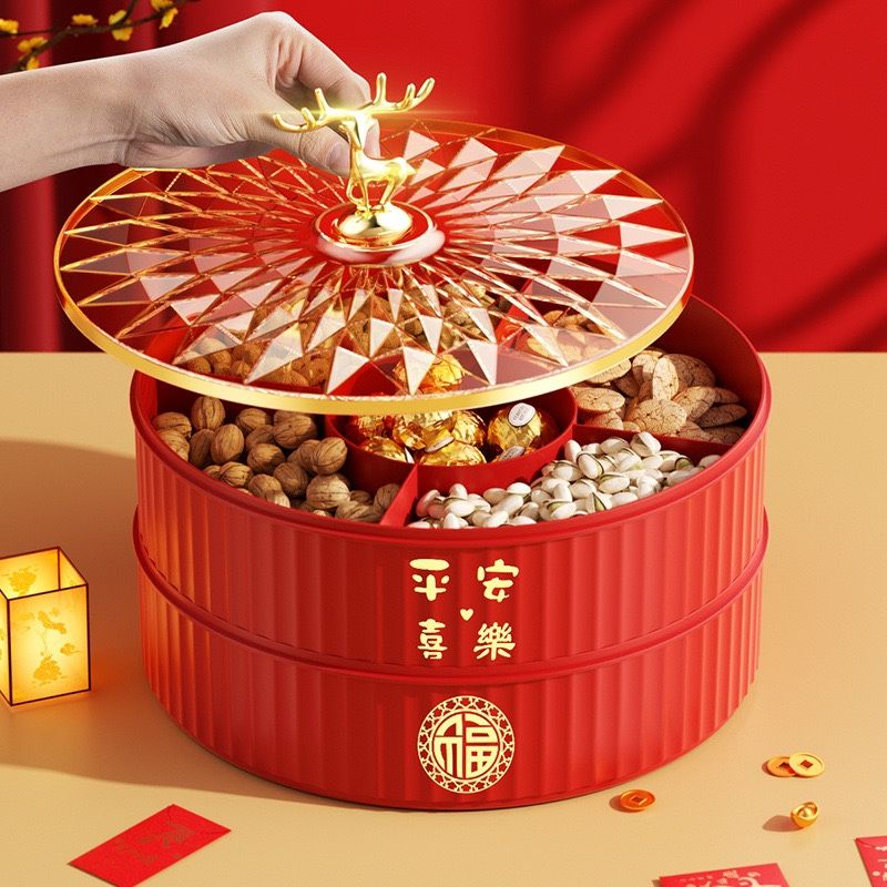 Khay đựng mứt Tết,đựng bánh kẹo Tết 5 ngăn loại 1 tầng, 2 tầng