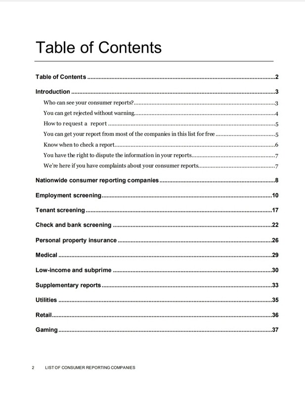 List of Consumer Reporting Agencies